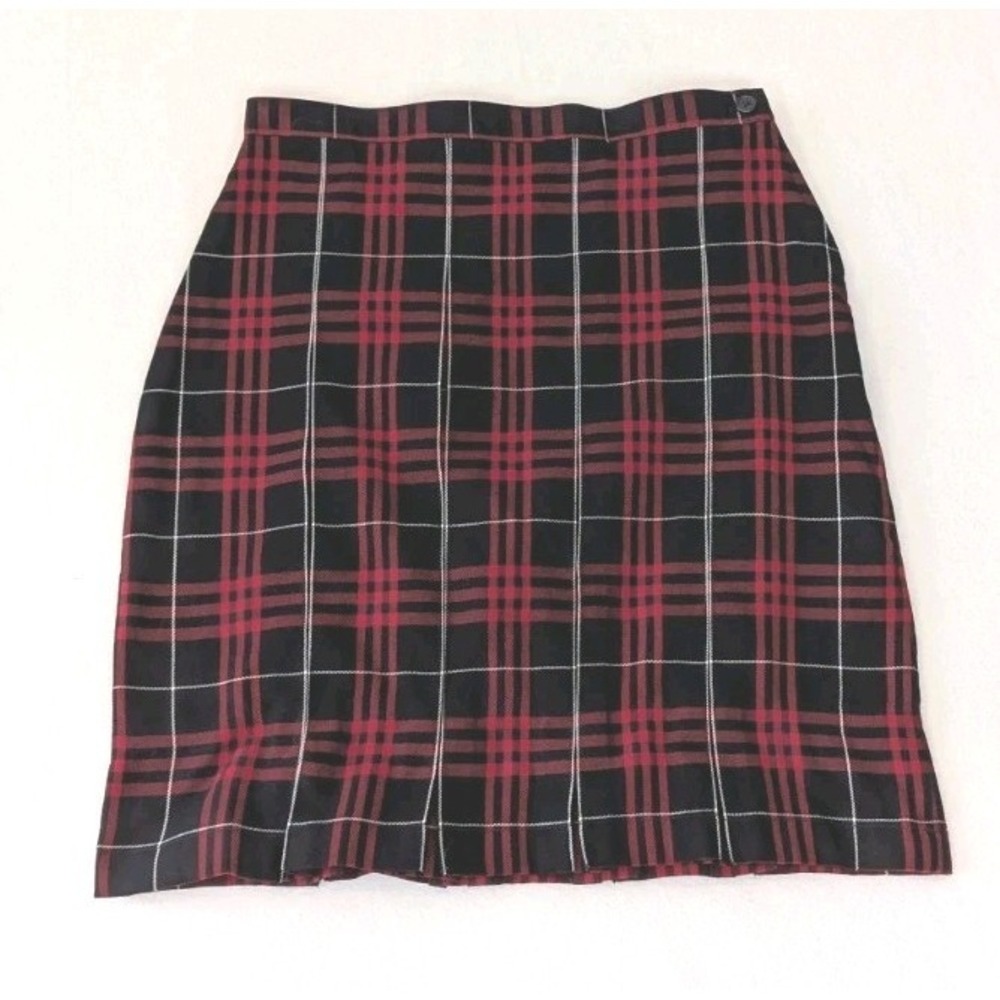Lands End School Uniform Skirt Plaid Pleated Women's 2 Red Black Side Zipper